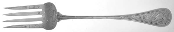 Bird (Sterling, 1865) Salad Serving Fork Solid Oversize Bright Cut