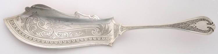 Florentine (Sterling, 1870, no monogram) Large Solid Bright Cut Fish Serving Knife