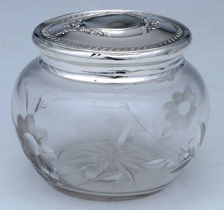 Sterling Hollowware Powder Jar, Crystal Bowl and Sterling Lid