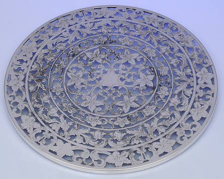 Sterling Hollowware Round Crystal Sterling Overlay Trivet
