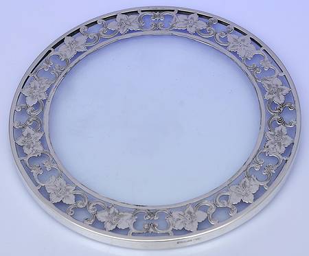 Sterling Hollowware Round Crystal Stering Overlay Trivet