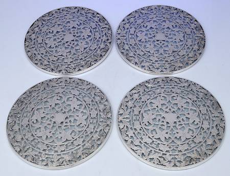 Sterling Hollowware Round Crystal Trivet with Sterling Overlay - Set of 4