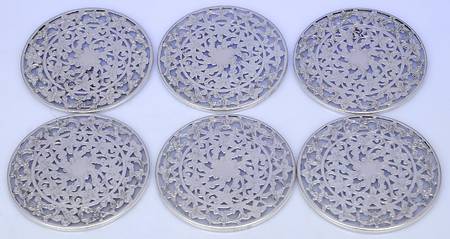 Sterling Hollowware Crystal Coaster with Sterling Overlay - Set of 6