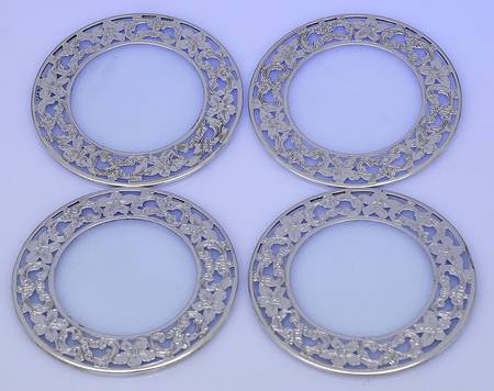 Sterling Hollowware Crystal Coaster with Sterling Overlay - Set of 4