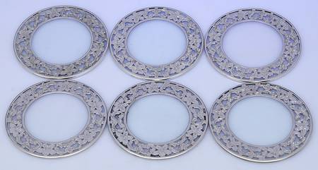 Sterling Hollowware Crystal Coaster with Sterling Overlay - Set of 6