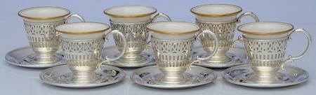 Sterling Hollowware Demi Cup and Saucer with Lenox Liner - Set of 6