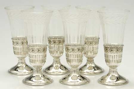 Sterling Hollowware Set/6 Sterling Base Champagne Flute,Crystal Insert