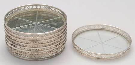 Sterling Hollowware Crystal Coaster with Sterling Rim - Set of 8