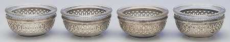 Sterling Hollowware Individual Open Salts & Crystal Liner - Set of 4