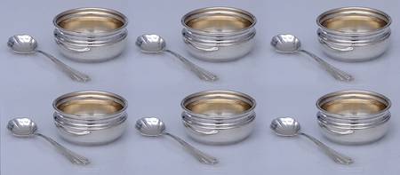 Sterling Hollowware Set of 6 Individual Open Salt & Spoon