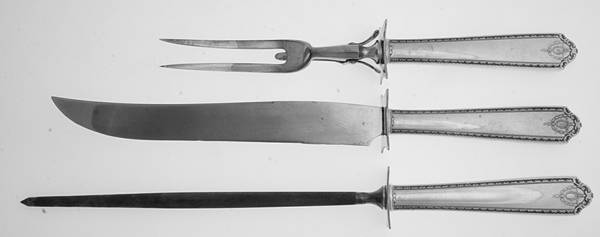 Lady Hilton (Sterling, 1940, No Monograms) Large 3-Piece Roast Carving Set w/ Stainless Blade