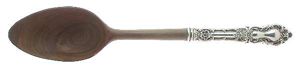 Meadow Rose (Sterling, 1907, No Monos) Salad Serving Spoon with Wooden Bowl