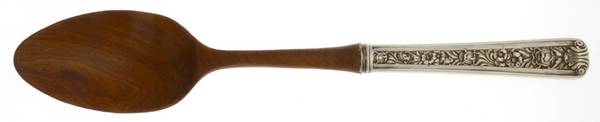 Windsor Rose (Sterling, 1940) Salad Serving Spoon with Wooden Bowl
