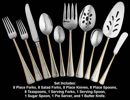 Golden Monarch (Stainless, Gold Acct) 45 Piece Set