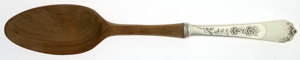 Sterling Rose (Sterling, 1955) Salad Serving Spoon with Wooden Bowl by Wallace Silver
