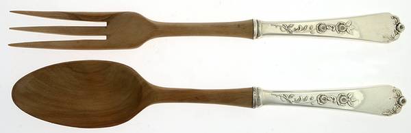 Sterling Rose (Sterling, 1955) Wooden Bowl 2-Piece Salad Set