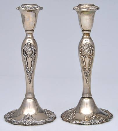 Baroque (Silverplate, Hollowware, Older) Pair of 8" Candlesticks