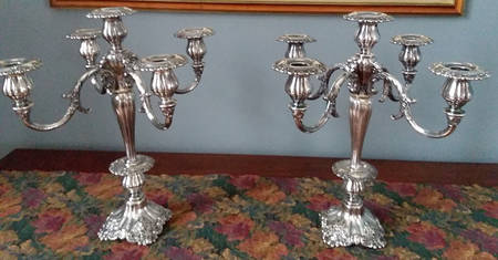 Baroque (Silverplate, Hollowware, Older) Pair of Large 5 Light Candelabras