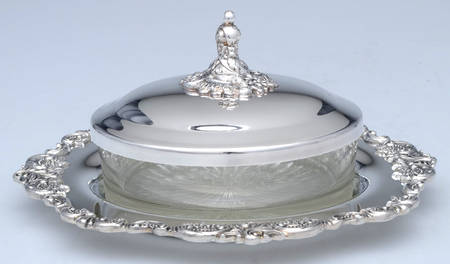 Baroque (Silverplate, Hollowware, Older) Round Covered Butter with Glass Liner