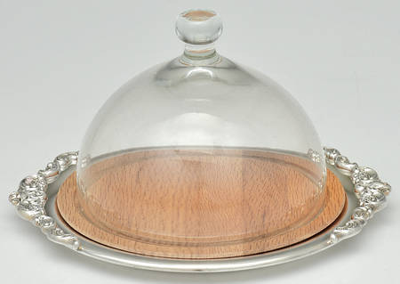 Baroque (Silverplate, Hollowware, Older) Cheese Bell (Tray, Wood Insert & Dome)