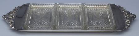 Baroque (Silverplate, Hollowware, Older) 3 Part Rectangular Relish with 3 Glass Liners