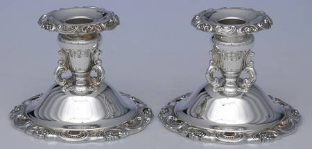 Baroque (Silverplate, Hollowware, Older) Pair of 3" Console Candleholders