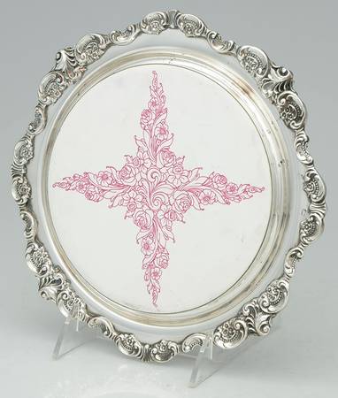 Baroque (Silverplate, Hollowware, Older) Plated Trivet with China Center