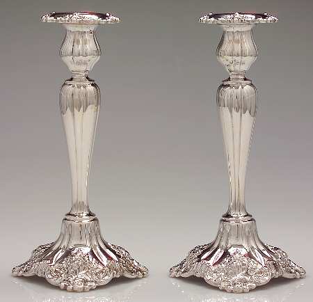Baroque (Silverplate, Hollowware, Older) Pair of 10" Candlesticks