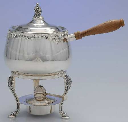 Baroque (Silverplate, Hollowware, Older) 1 qt saucepan & lid w/burner & warmer stand