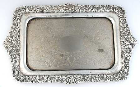 Baroque (Silverplate, Hollowware, Older) Dresser Tray & Glass Liner