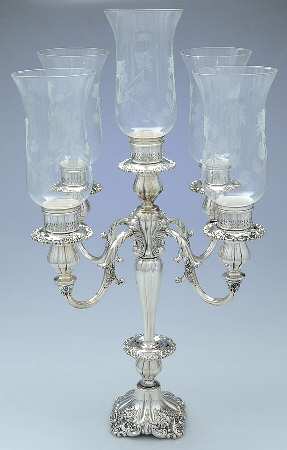 Baroque (Silverplate, Hollowware, Older) 5-Light Silverplate Candelabra with Globes