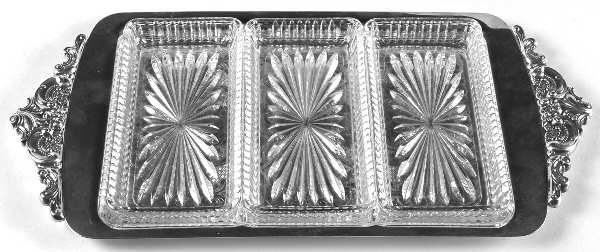Baroque (Silverplate, Hollowware, Older) 3 Part Rectangular Relish with 3 Glass Liners