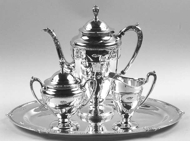 Rose Point (6702, Silverplate, Hollowware) 3-Piece Coffee Set and Tray