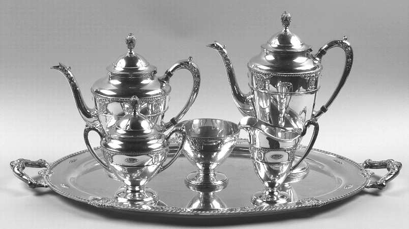 Rose Point (6702, Silverplate, Hollowware) 6-Piece Plated Tea Set (Waste & Tray)