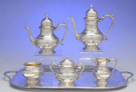 Exemplar-Bancker (Sterling Hollowware) 6 Piece Tea Set (SCP, STP, SCR, SSU, SWB, WTL)