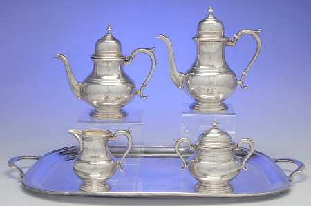 Exemplar-Bancker (Sterling Hollowware) 5 Piece Tea Set (SCP, STP, SCR, SSU, WTL)