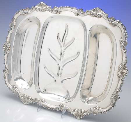 Chippendale (Silverplate, Hollowware) Large 3-Part Footed Meat Platter