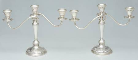 Grande Baroque (Sterling, Hollowware, 1 Hallmark) Pair of Weighted 3 Light Candelabra