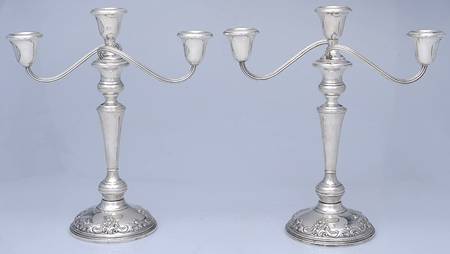 Grande Baroque (Sterling, Hollowware, 1 Hallmark) Pair of Weighted 3 Light Candelabra