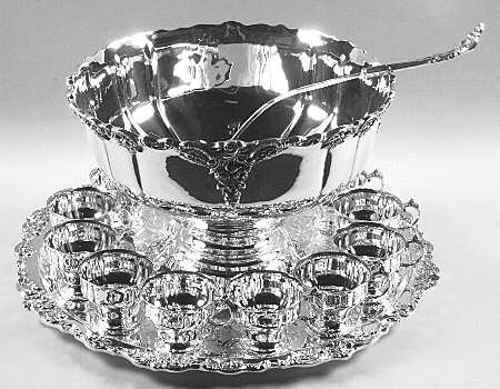 Grande Baroque (Sterling, Hollowware, 1 Hallmark) Sterling Punch Set (Bowl,Tray,Ladle&12cups)