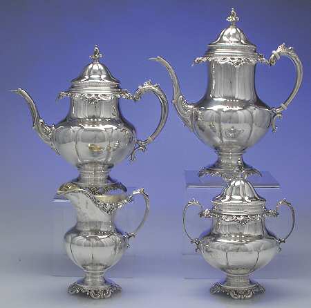 Grande Baroque (Sterling, Hollowware, 1 Hallmark) 4 Piece Tea Set (SCP, STP, SCR, SSU)