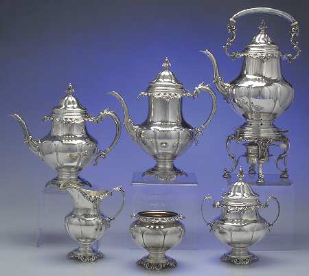 Grande Baroque (Sterling, Hollowware, 1 Hallmark) 6 Piece Tea Set (SCP, STP, SCR, SSU, SWB, SKES)