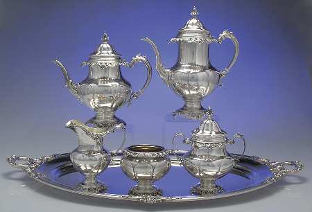 Grande Baroque (Sterling, Hollowware, 1 Hallmark) 6 Piece Tea Set (SCP, STP, SCR, SSU, SWB, WTL)