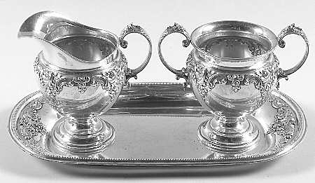Grande Baroque (Sterling, Hollowware, 1 Hallmark) Mini Creamer, Open Sugar & Tray Set