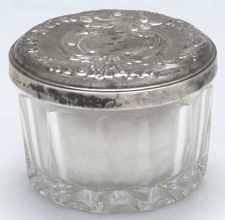 Grande Baroque (Sterling, Hollowware, 1 Hallmark) Powder Jar, Crystal Bowl and Sterling Lid