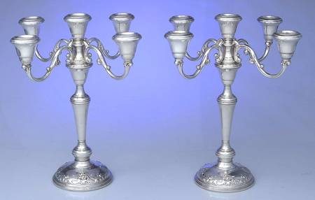 Grande Baroque (Sterling, Hollowware, 1 Hallmark) Pair of Weighted 5 Light Candelabra