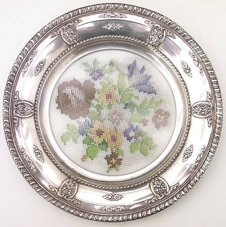 Rose Point (Sterling, Hollowware) Crystal Variety Dish with Sterling Rim