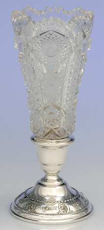 Rose Point (Sterling, Hollowware) 8" Crystal Vase with Sterling Base