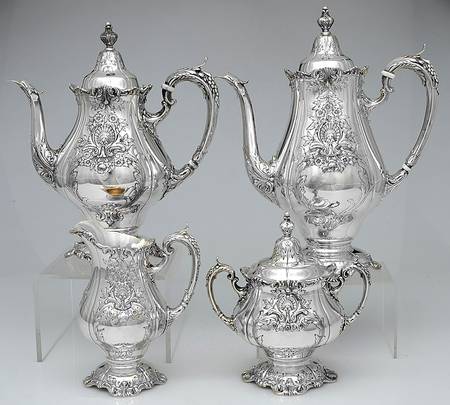 Sir Christopher (Strl, Hlwr, 4800-1, Hand Chased) 4 Piece Tea Set (SCP, STP, SCR, SSU)