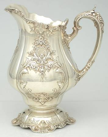 Sir Christopher (Strl, Hlwr, 4800-1, Hand Chased) Sterling Water Pitcher